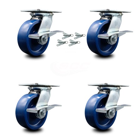 Service Caster 6 Inch Solid Poly Caster Set with Ball Bearings and Brakes/Swivel Locks SCC SCC-35S620-SPUB-SLB-BSL-4